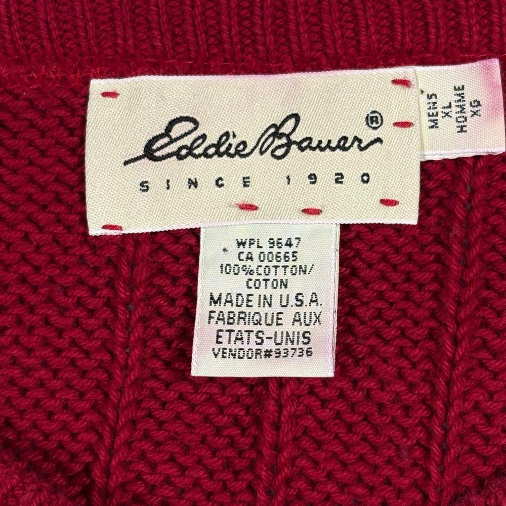 Eddie Bauer Sweater Mens XL Vintage Red Navy Geometric Ribbed Cotton Made in USA - Picture 3 of 8